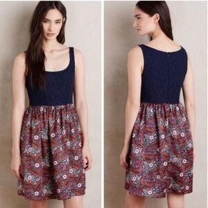 Anthropologie Weston Wear Tank Dress Lace Top Floral Bottom Size 2